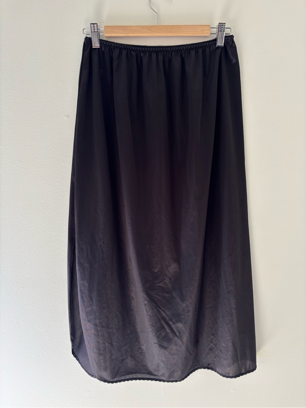 Classic Black Women’s Satin Slip Skirt with Bottom Slit